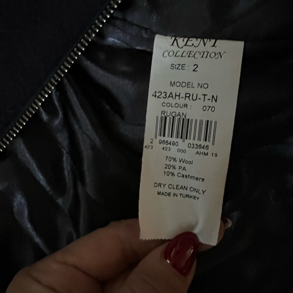 KENT COLLECTION Navy Cashmere & Wool Coat With Removable Fur Pockets/Collar Sz S - Picture 8 of 8